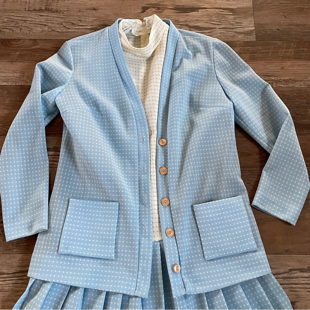 Bleeker Street vintage pleated blue dress with jacket 12 - Picture 2 of 12